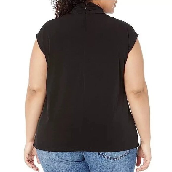 Michael Kors Women's Plus Size Twist Neck Sleeveless Top, Black, 0X - Picture 2 of 5
